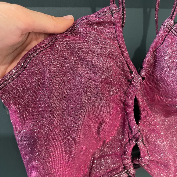 Sparkly Cropped Haulter Top w/ Cut-Outs - Picture 3 of 3